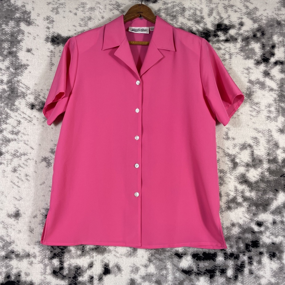 YVes Saint Clair Shirt Womens Size 8 Pink Button Up Collared Summer Bright